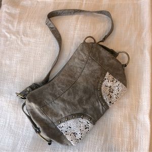 Gray Hobo Bag with Lace Detail